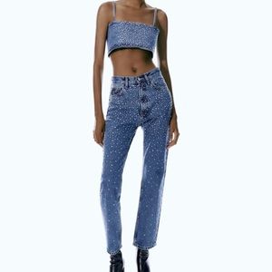 Zara jewel denim crop top